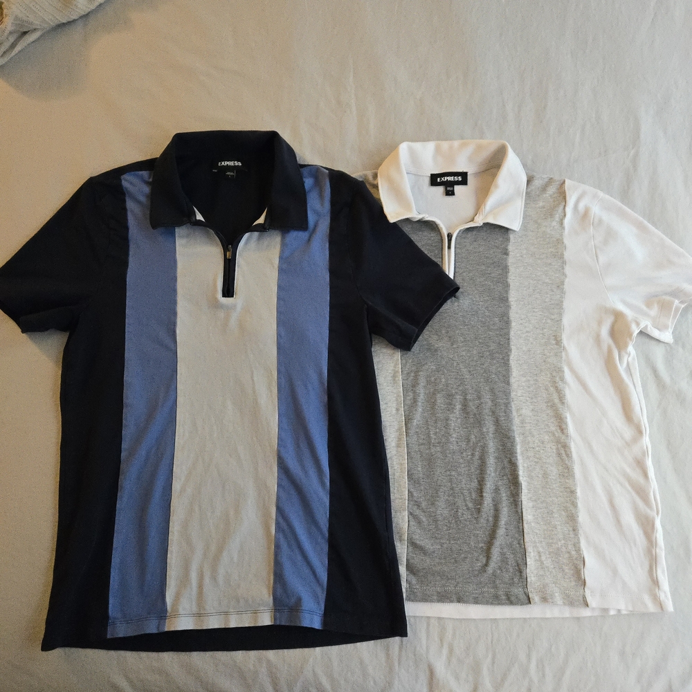 Express Men's Colorblock Cotton Polo Shirts - Black, Blue, Gray, and White